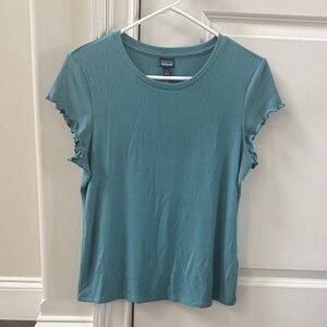 Womens Patagonia Teal Lettuce Edge Short Sleeve Top Large